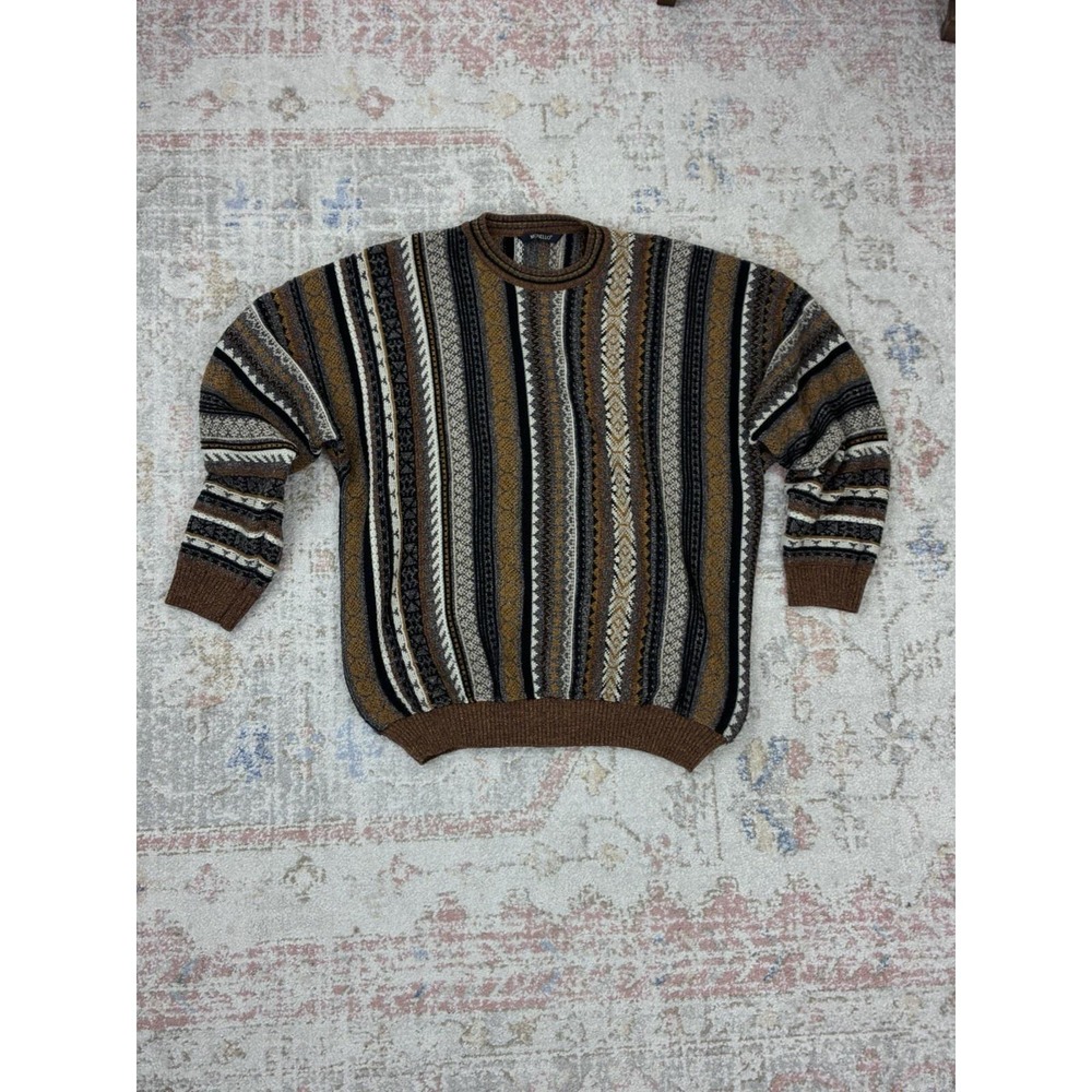 Vintage Monello 3D Knit Sweater Mens XXL 90s Coogi Cosby Style Earth Tone